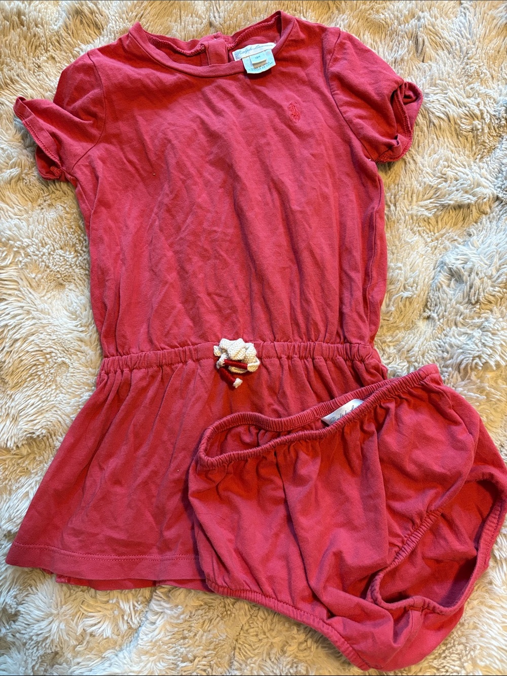 Ralph Lauren Red Girls Cotton Dress & Bloomer Set